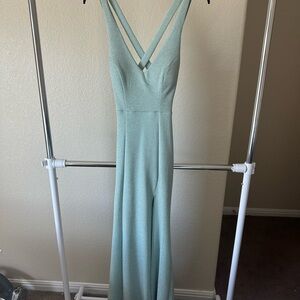 Macys Prom Dress Sparkly Elegant Mint Green/turquoise with slit size 3